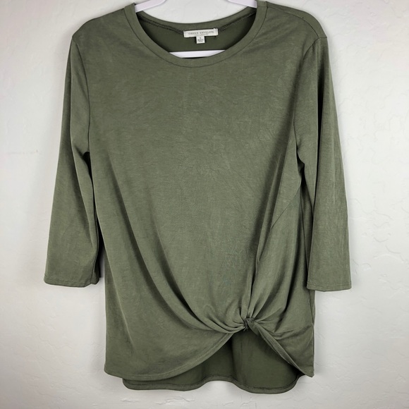 Green Envelope Tops - Green Envelope Knot Front 3/4 Sleeve Olive Green S